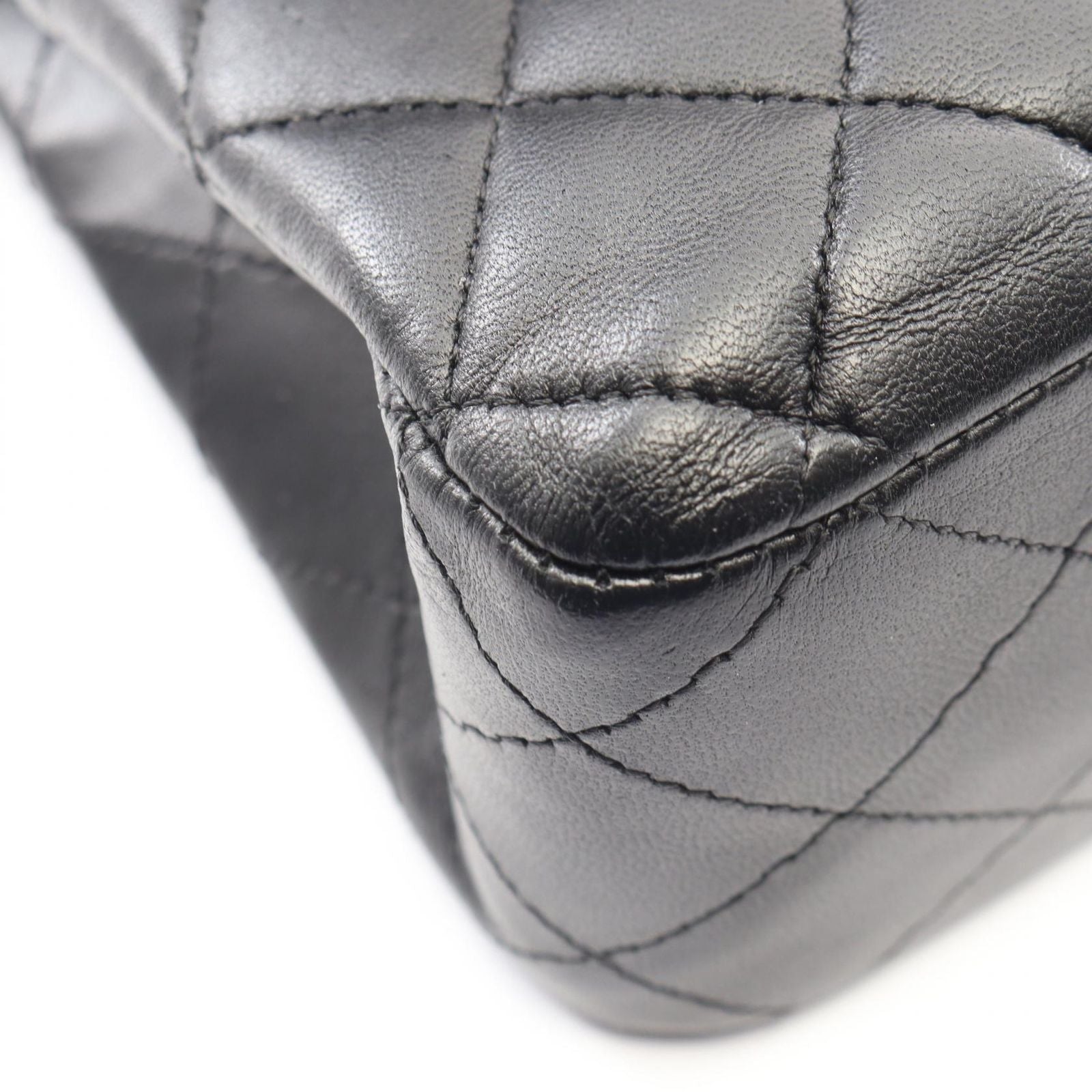 Chanel Shoulder Bag Quilted Double Flap Black Lambskin Chain — view 7
