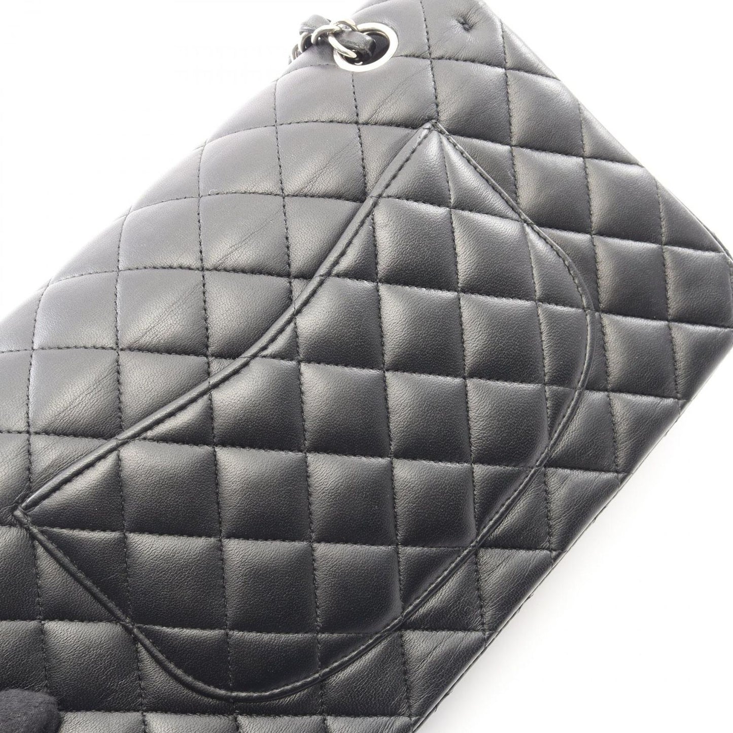 Chanel Shoulder Bag Quilted Double Flap Black Lambskin Chain — view 8