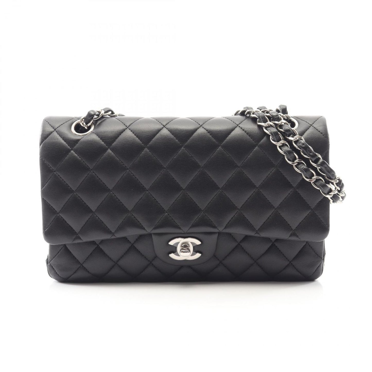 Chanel Shoulder Bag Quilted Double Flap Black Lambskin Chain