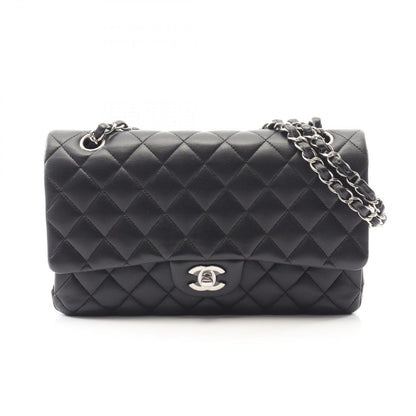 Chanel Shoulder Bag Quilted Double Flap Black Lambskin Chain