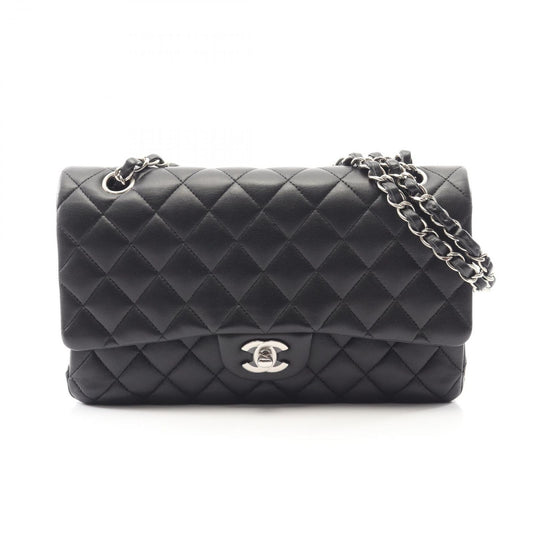 Chanel Shoulder Bag Quilted Double Flap Black Lambskin Chain