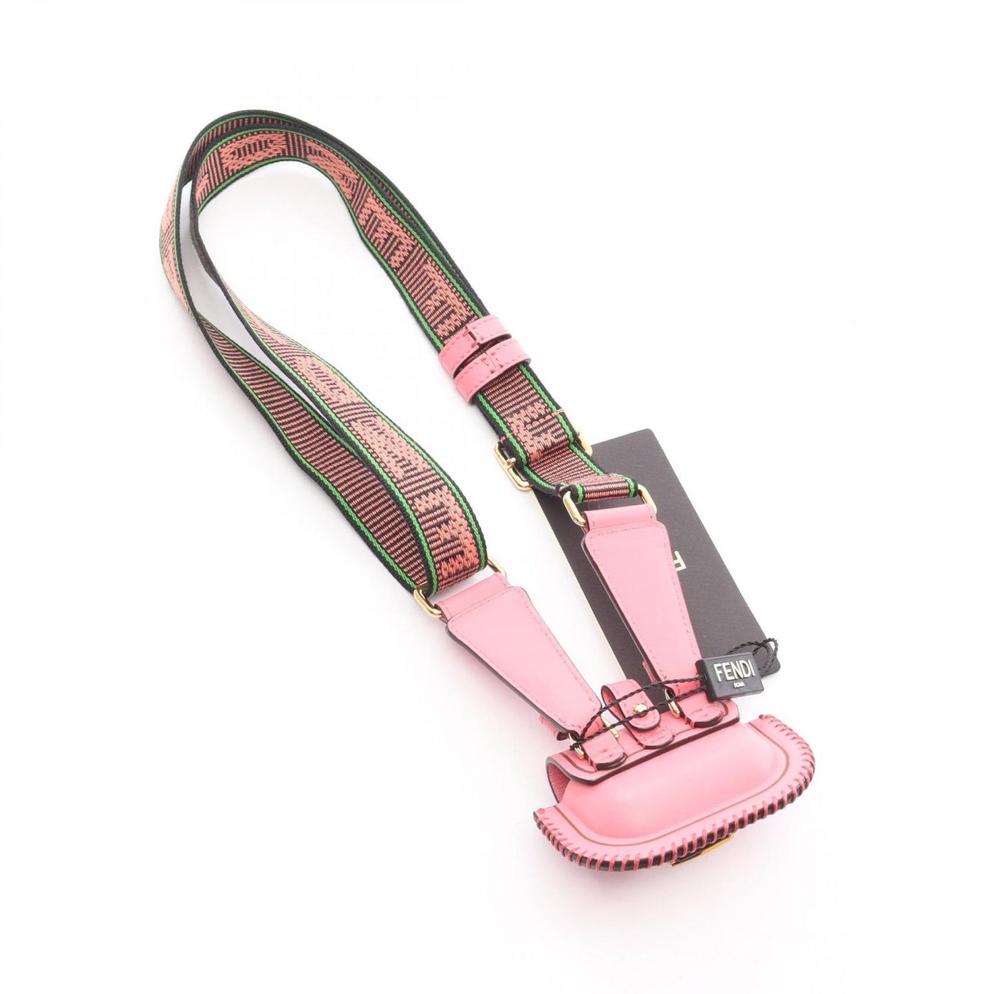 Fendi Pico Baguette Airpods Case Pink Leather Shoulder Strap — view 2