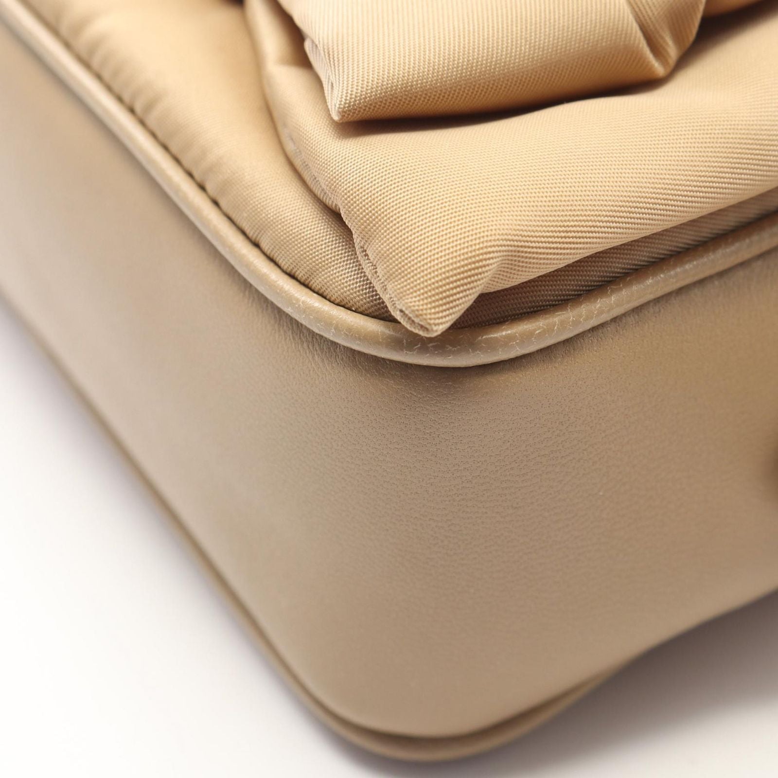 Prada Shoulder Bag Tessuto Fiocco Beige Nylon Leather Ribbon Mini — view 5
