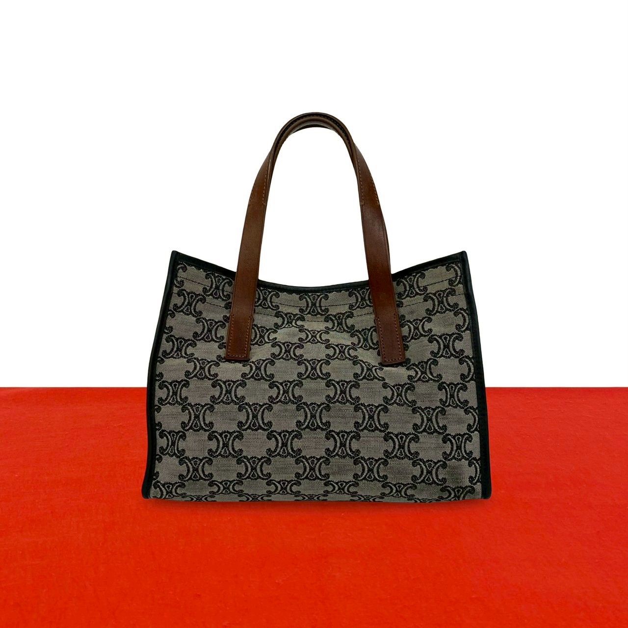Celine Paris Macadam All Over Pattern Canvas Leather Handbag Mini Tote Gray