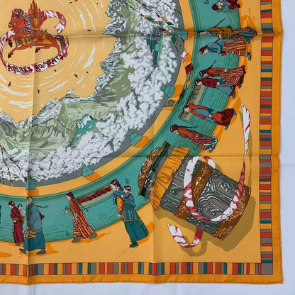 Hermes Carre 90 Scarf Silk Prieres AU Vent Prayer in the Wind Yellow — view 5
