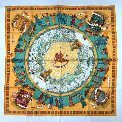 Hermes Carre 90 Scarf Silk Prieres AU Vent Prayer in the Wind Yellow