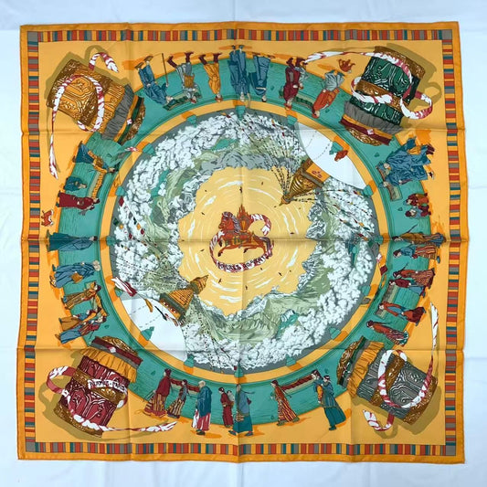 Hermes Carre 90 Scarf Silk Prieres AU Vent Prayer in the Wind Yellow