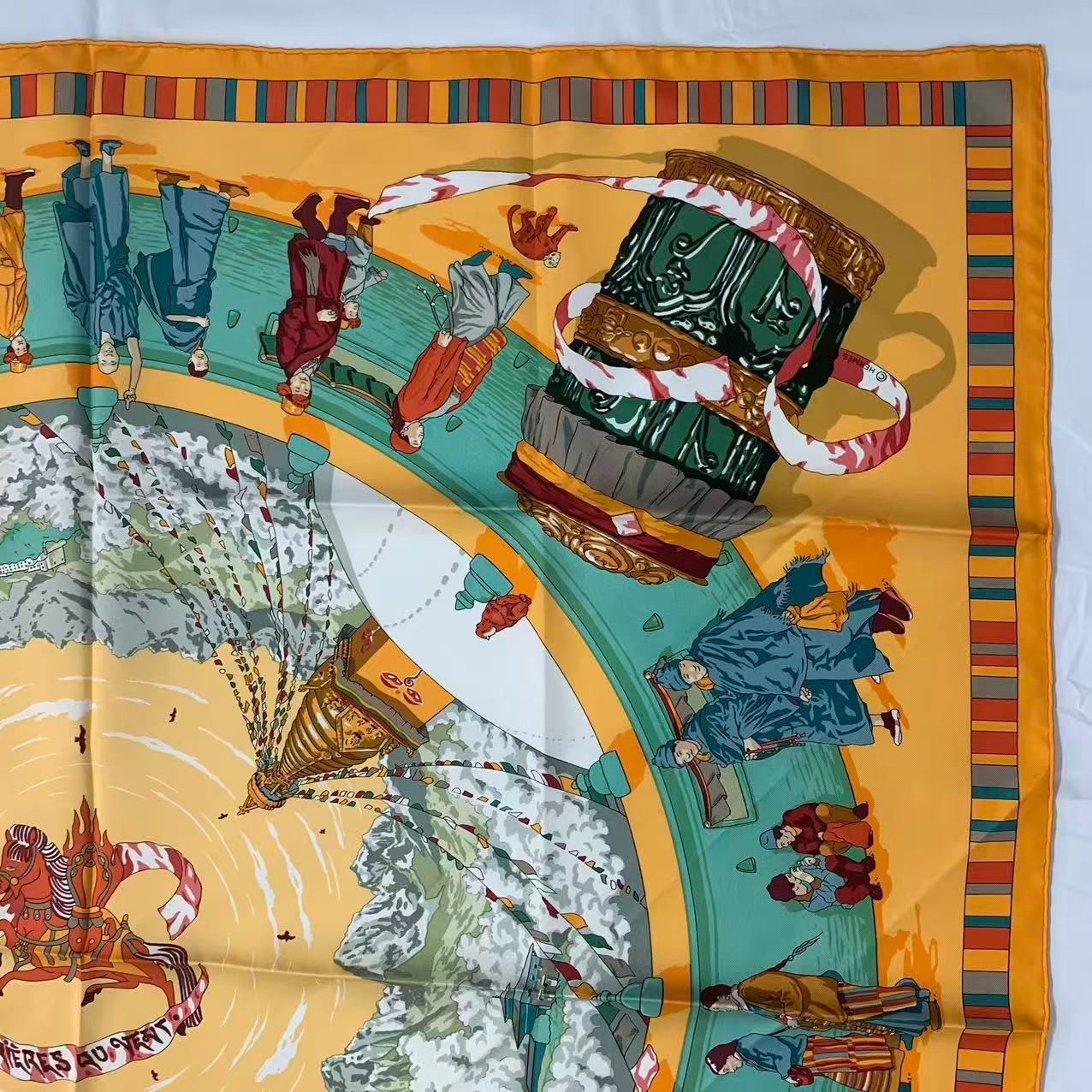 Hermes Carre 90 Scarf Silk Prieres AU Vent Prayer in the Wind Yellow — view 2