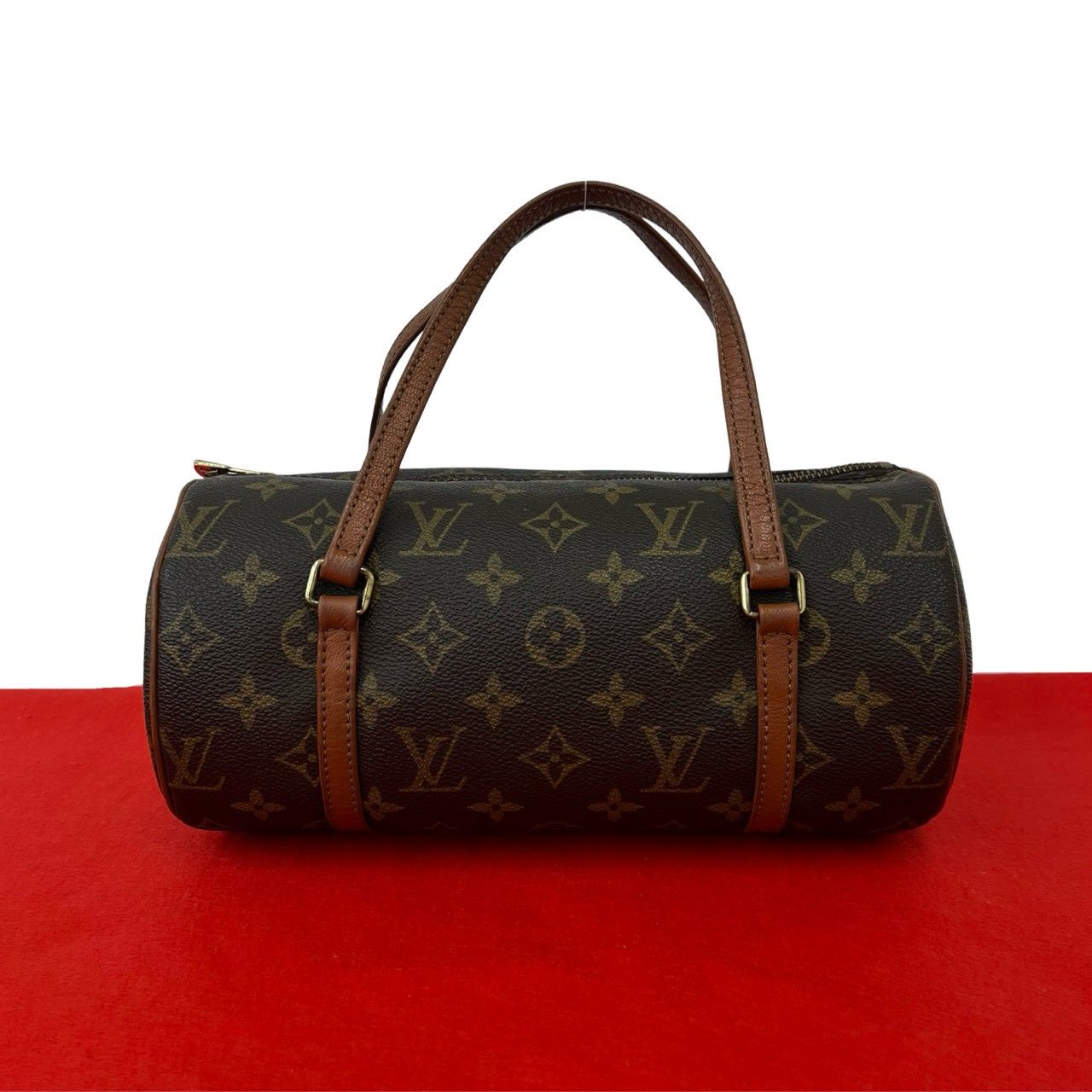 Louis Vuitton Vintage Papillon 26 Monogram Leather Handbag Drum Bag Brown