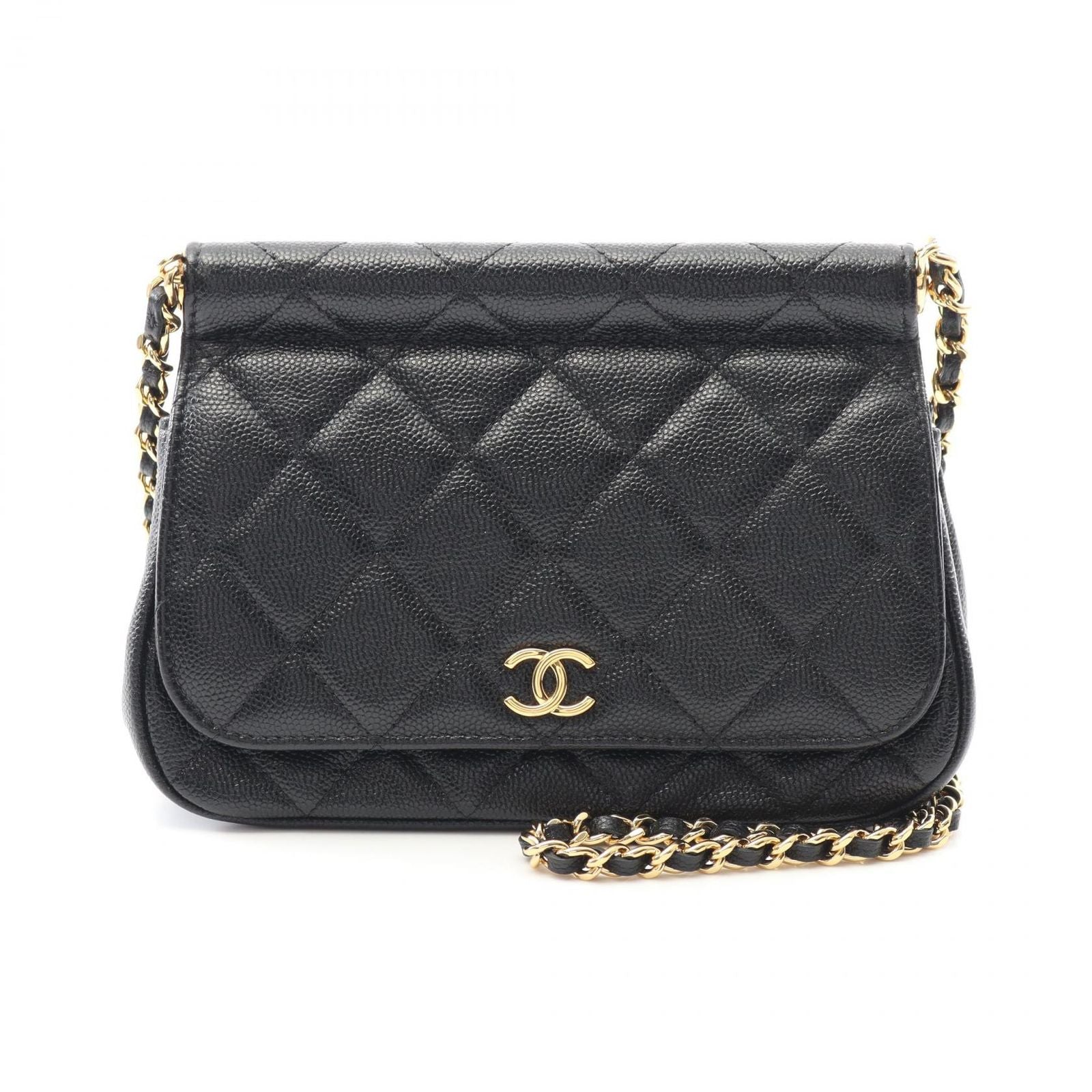 Chanel Shoulder Bag Quilted Black Calf Chain
