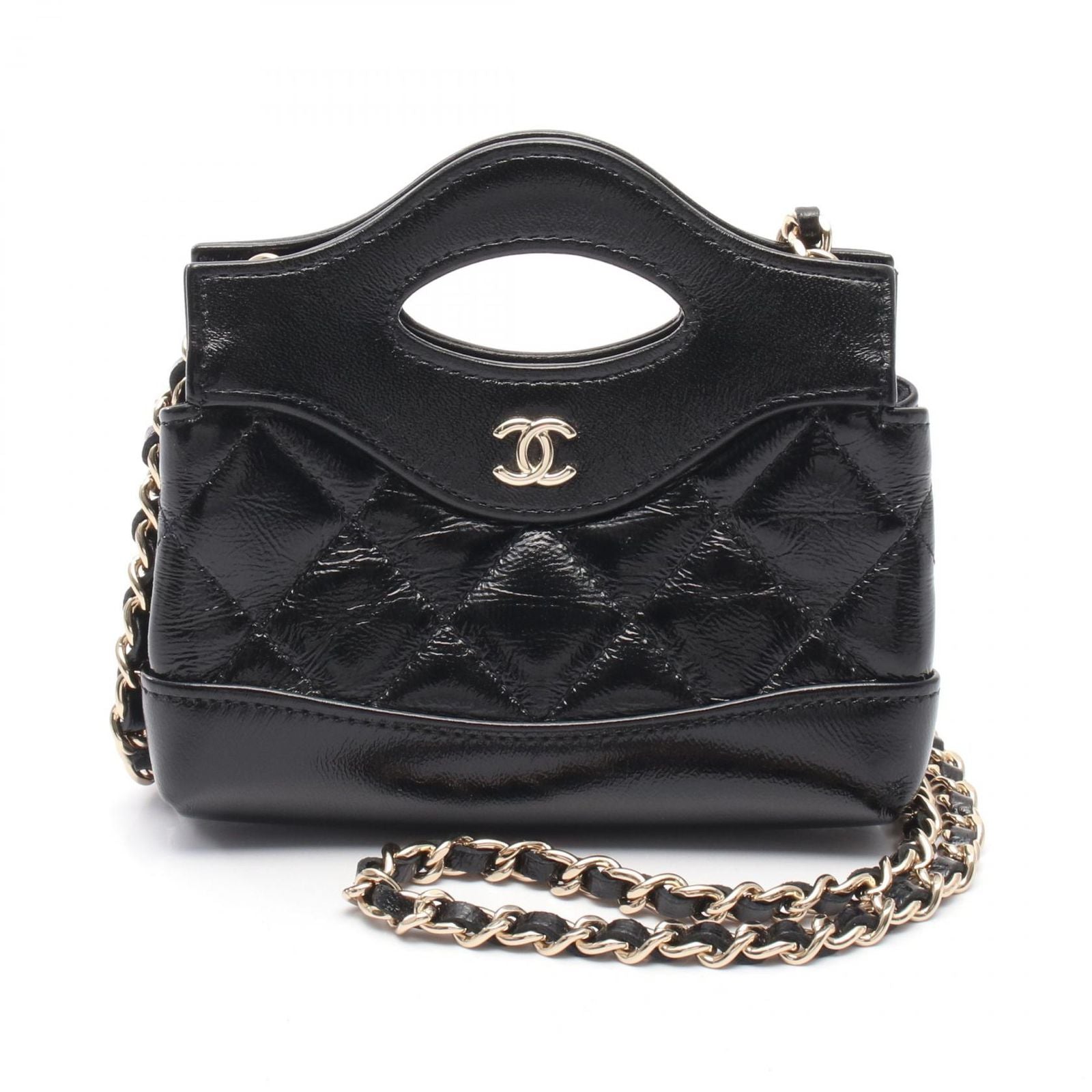 Chanel Shoulder Bag Chain Clutch Black Leather Quilted