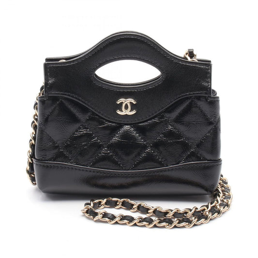 Chanel Shoulder Bag Chain Clutch Black Leather Quilted