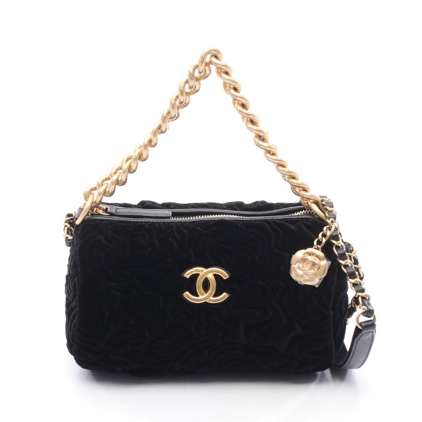 Chanel Shoulder Bag Camellia Black Leather 2-Way Chain