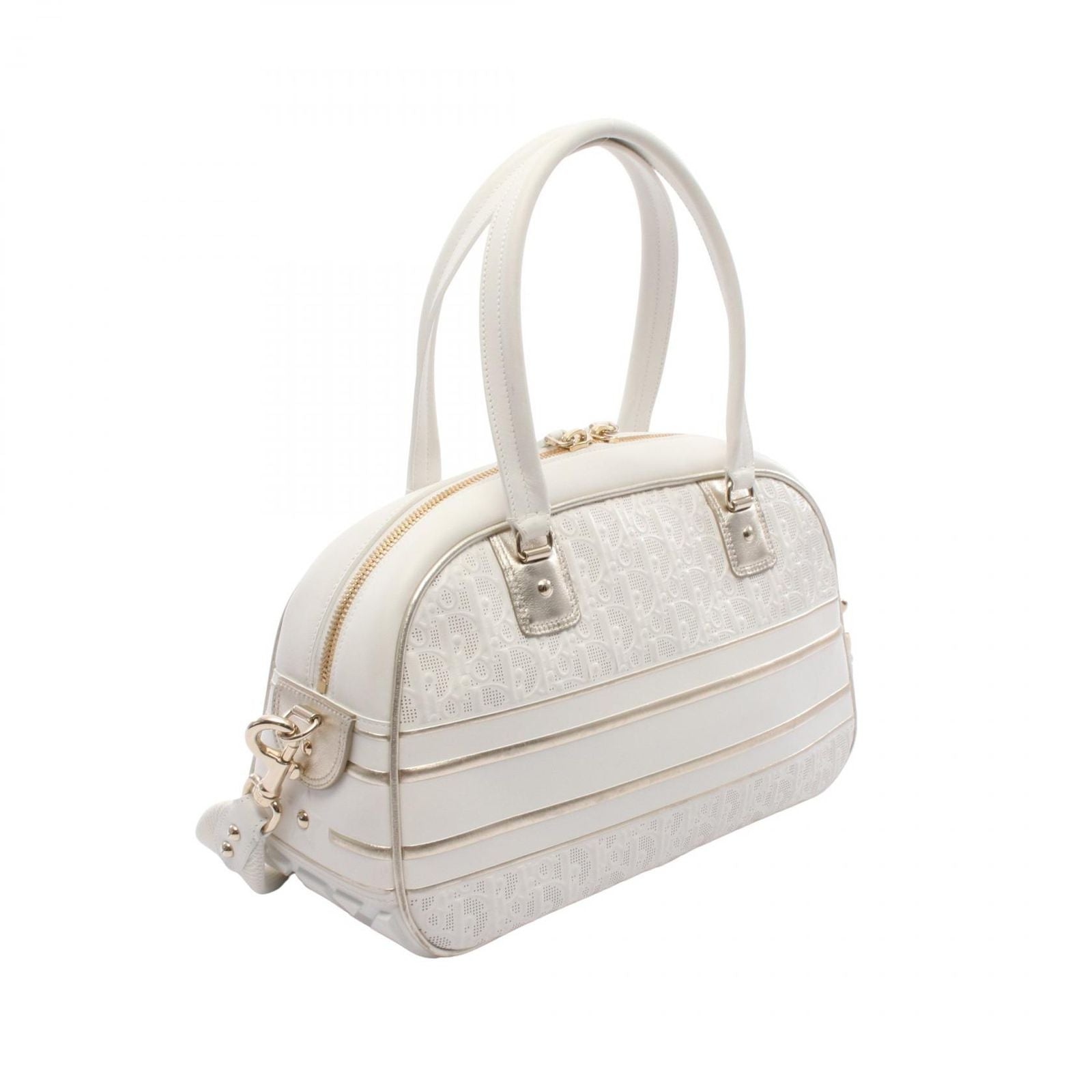 Dior Vibe Bowling Bag White Champagne Gold Leather Bow — view 2