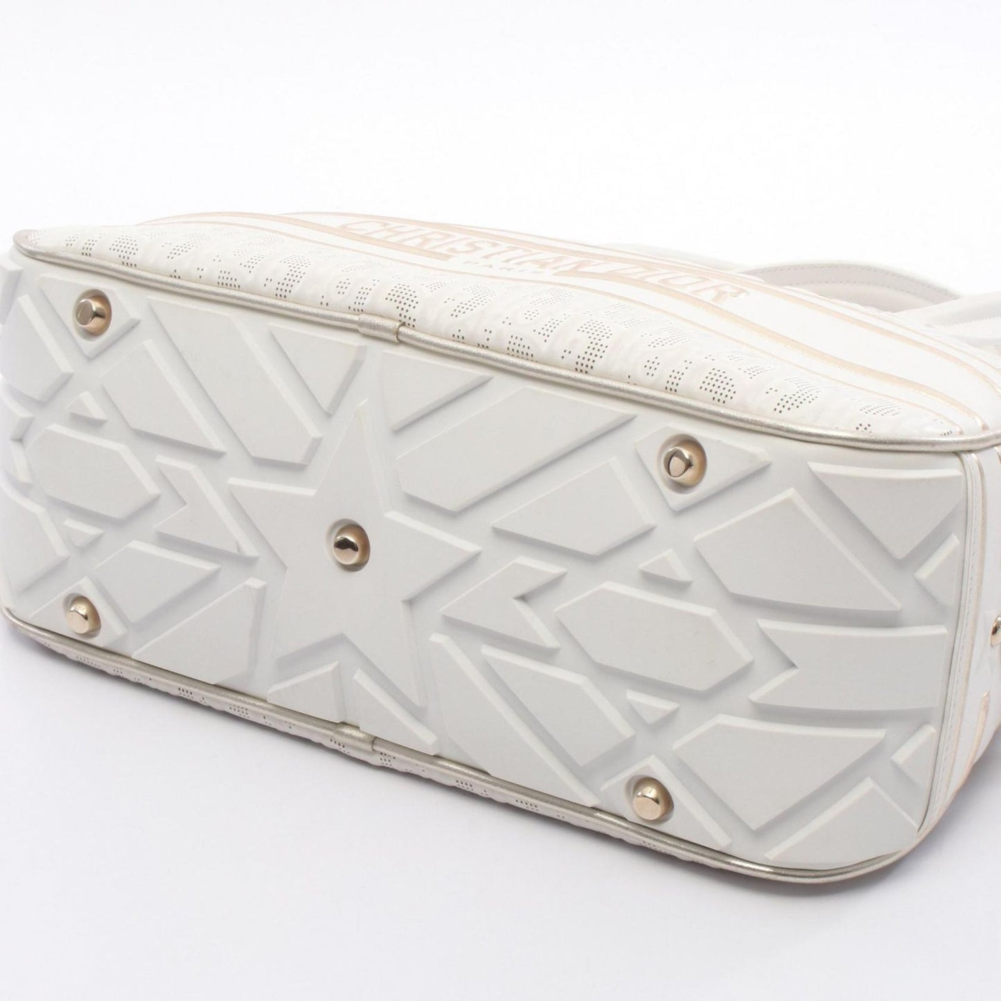 Dior Vibe Bowling Bag White Champagne Gold Leather Bow — view 9