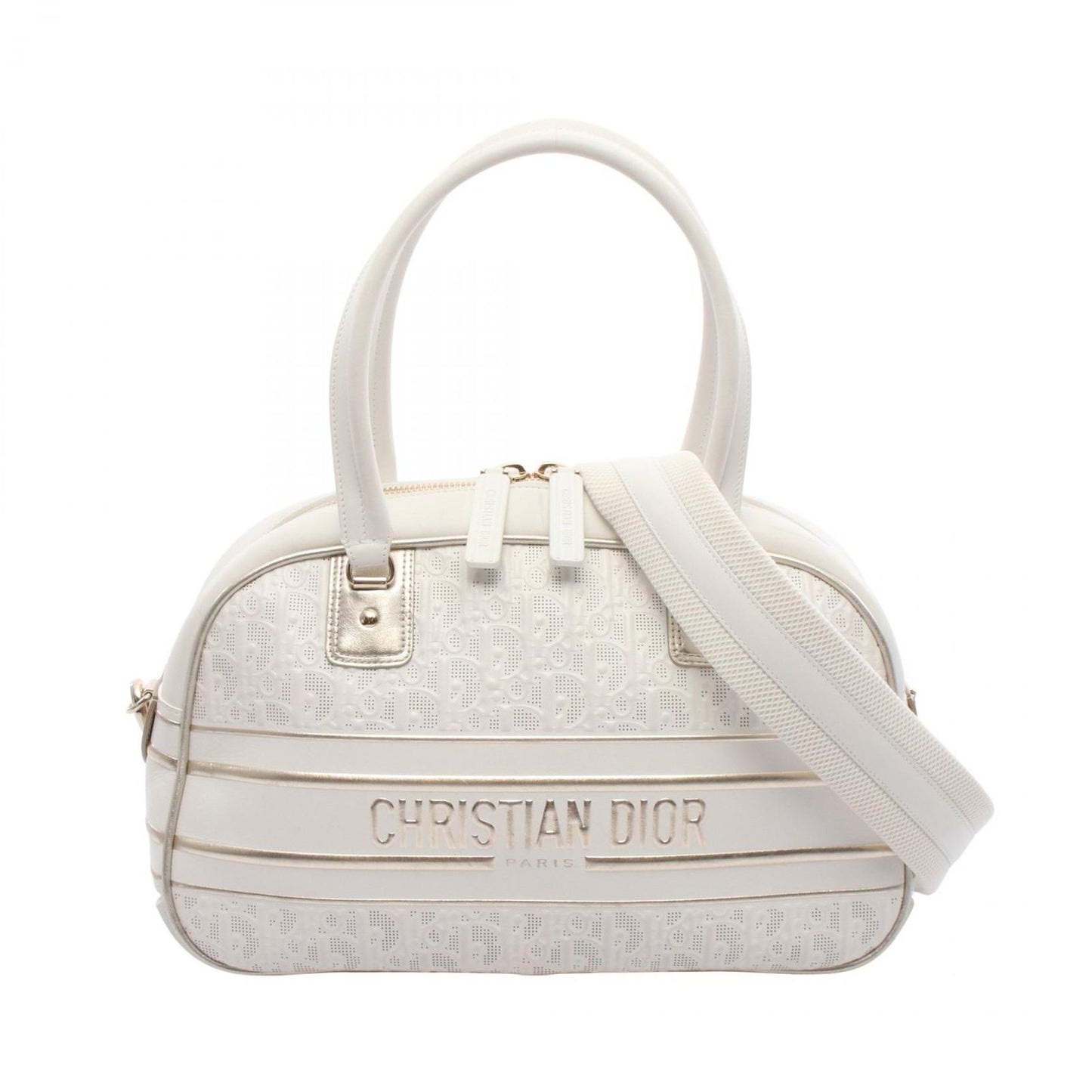 Dior Vibe Bowling Bag White Champagne Gold Leather Bow