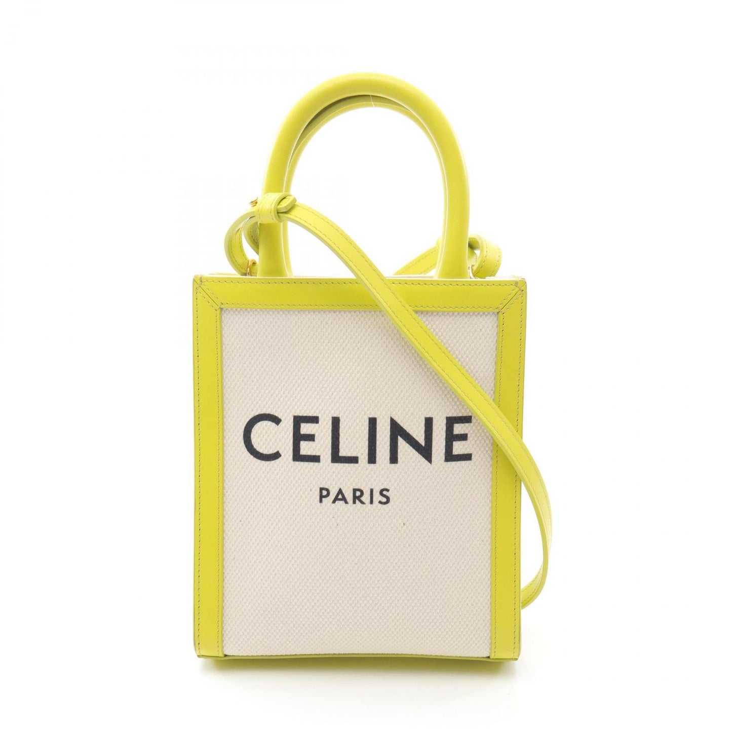 Celine Handbag Mini Vertical Cover Natural Yellow Canvas Leather Small