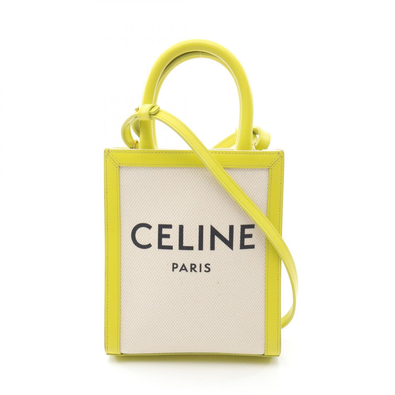 Celine Handbag Mini Vertical Cover Natural Yellow Canvas Leather Small