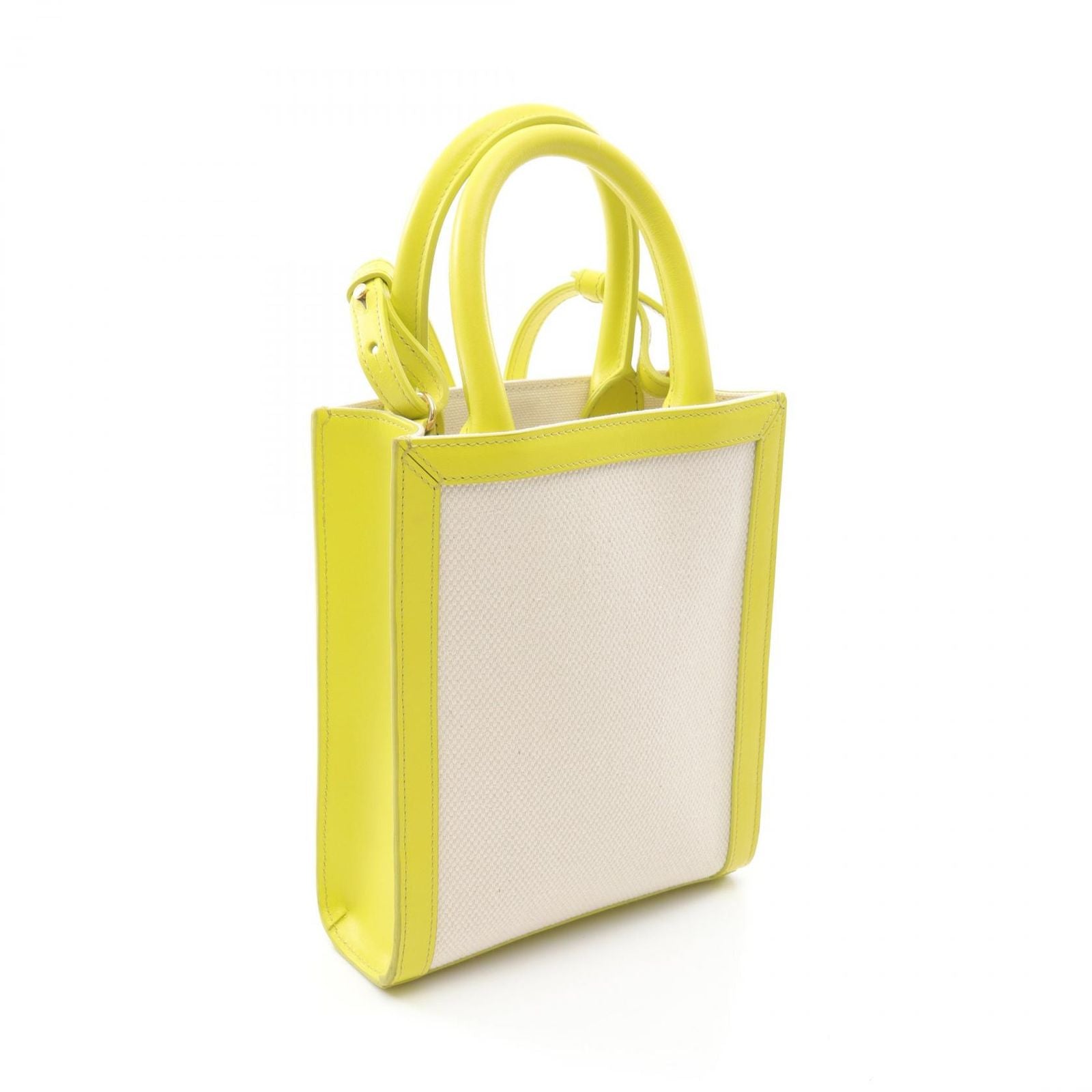 Celine Handbag Mini Vertical Cover Natural Yellow Canvas Leather Small — view 2