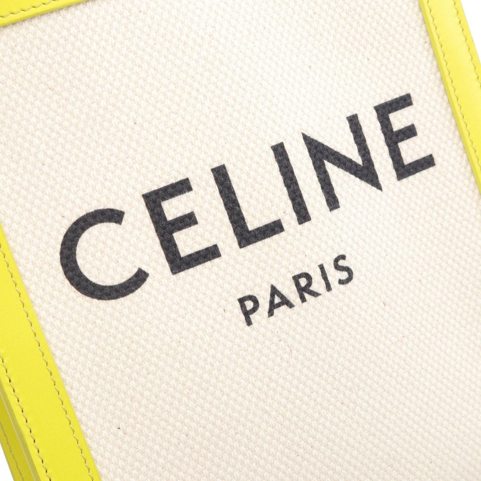 Celine Handbag Mini Vertical Cover Natural Yellow Canvas Leather Small — view 4