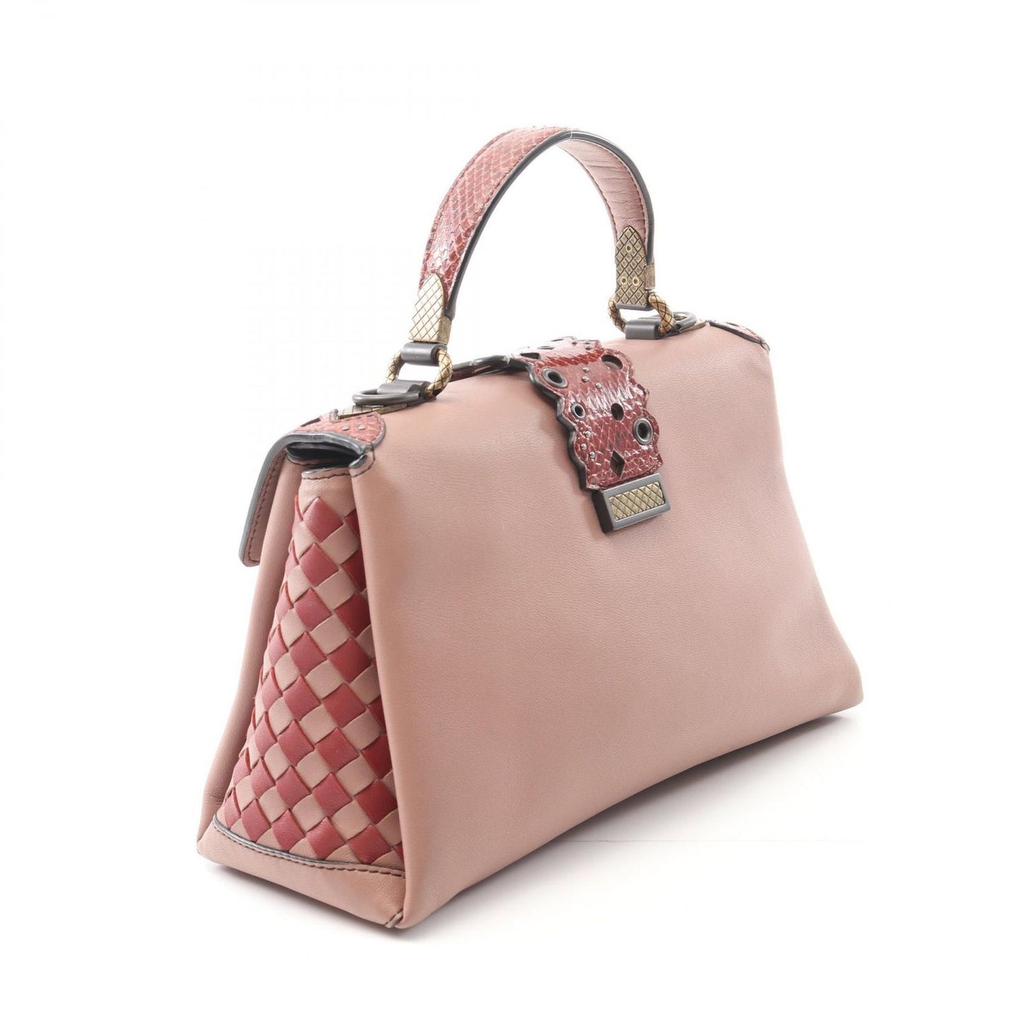 Bottega Veneta Handbag Small Piazza Pink Brown Bordeaux Leather Intrecciato — view 2