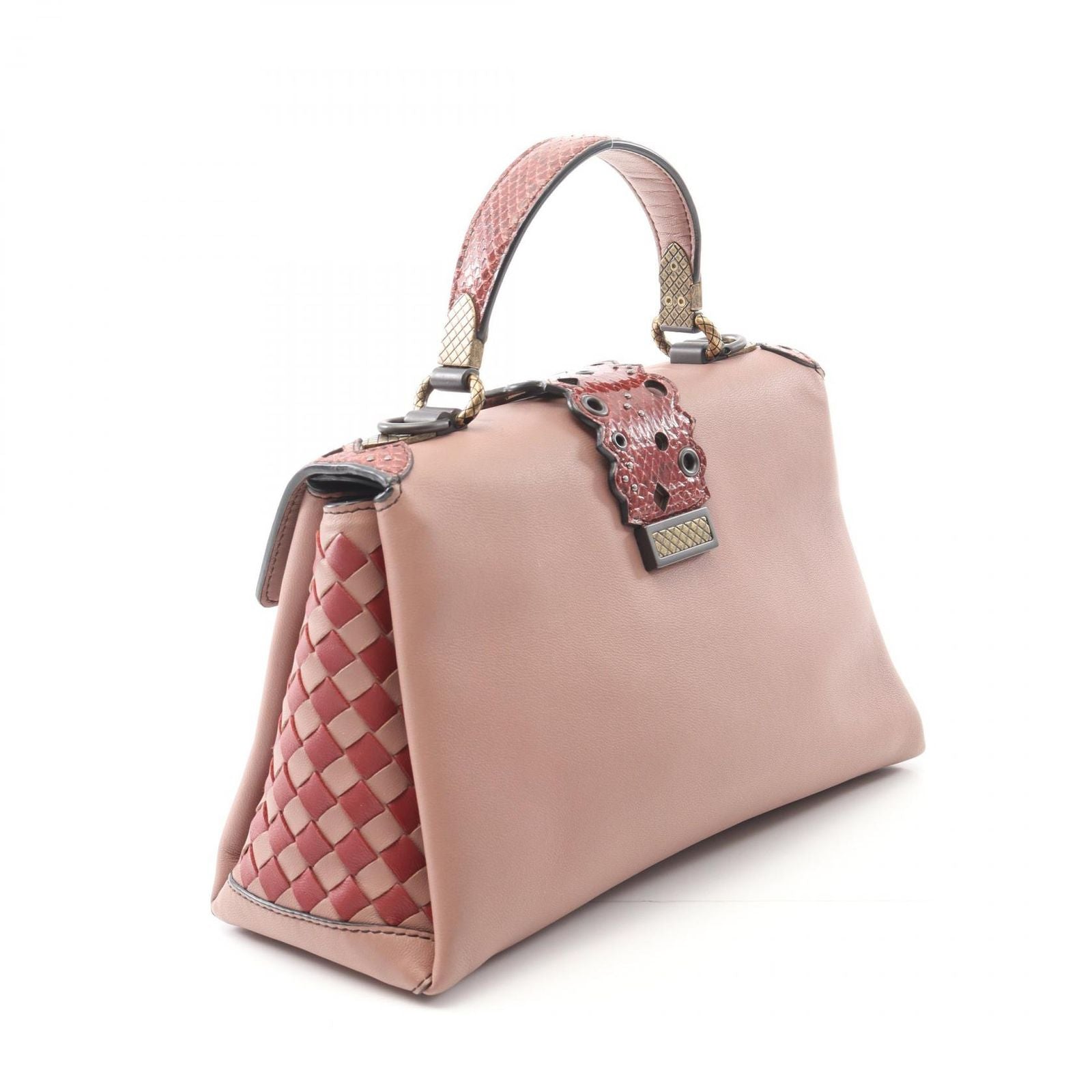 Bottega Veneta Handbag Small Piazza Pink Brown Bordeaux Leather Intrecciato — view 2