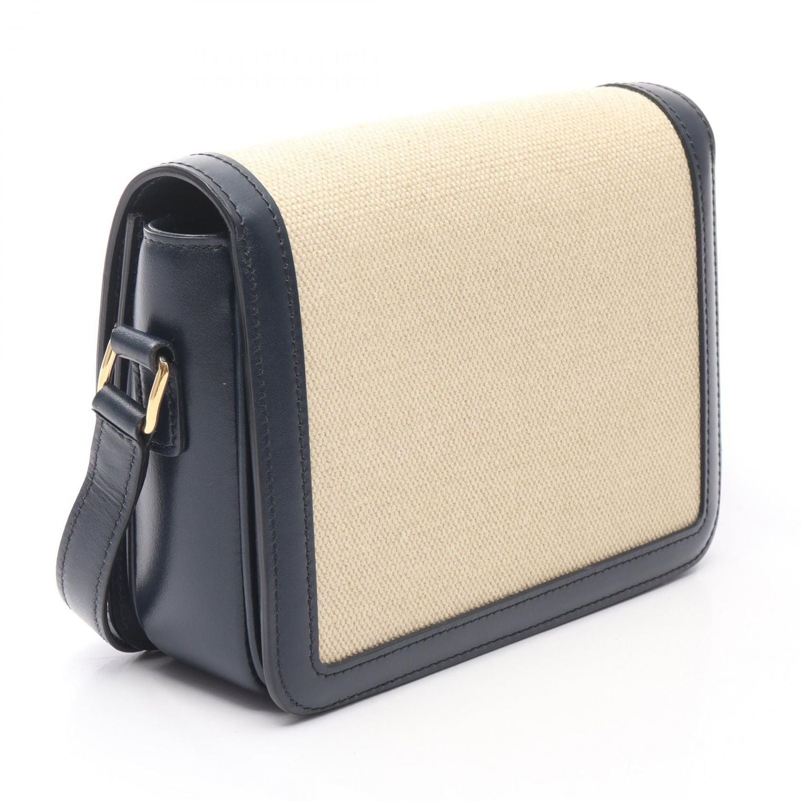 Celine Shoulder Bag Teen Triomphe Natural Navy Canvas Leather — view 2