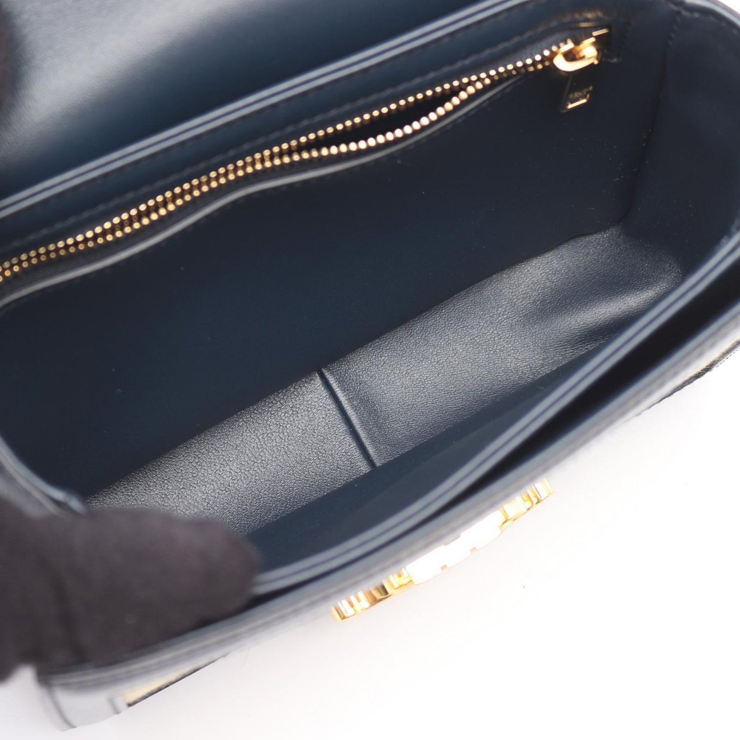 Celine Shoulder Bag Teen Triomphe Natural Navy Canvas Leather — view 3