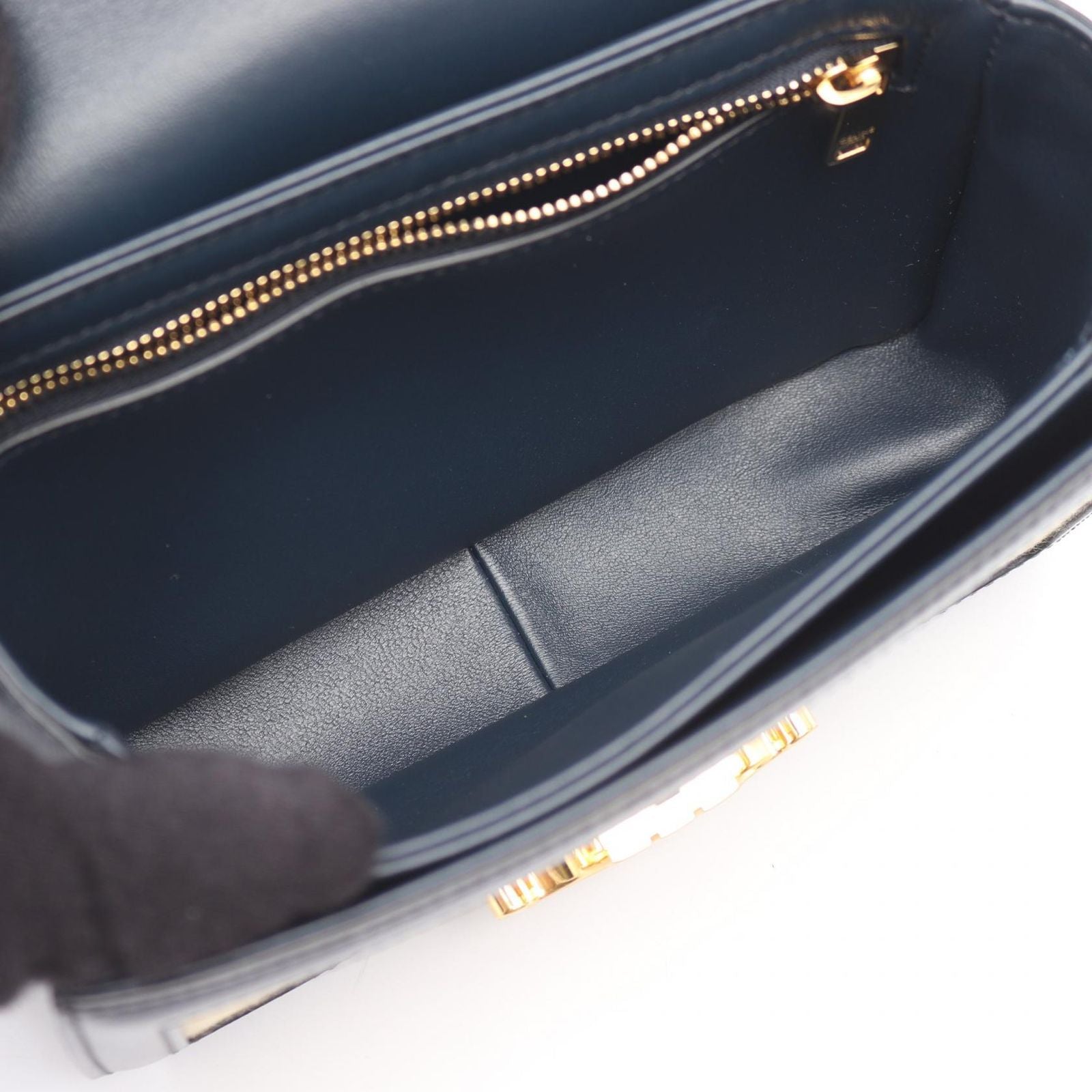 Celine Shoulder Bag Teen Triomphe Natural Navy Canvas Leather — view 3