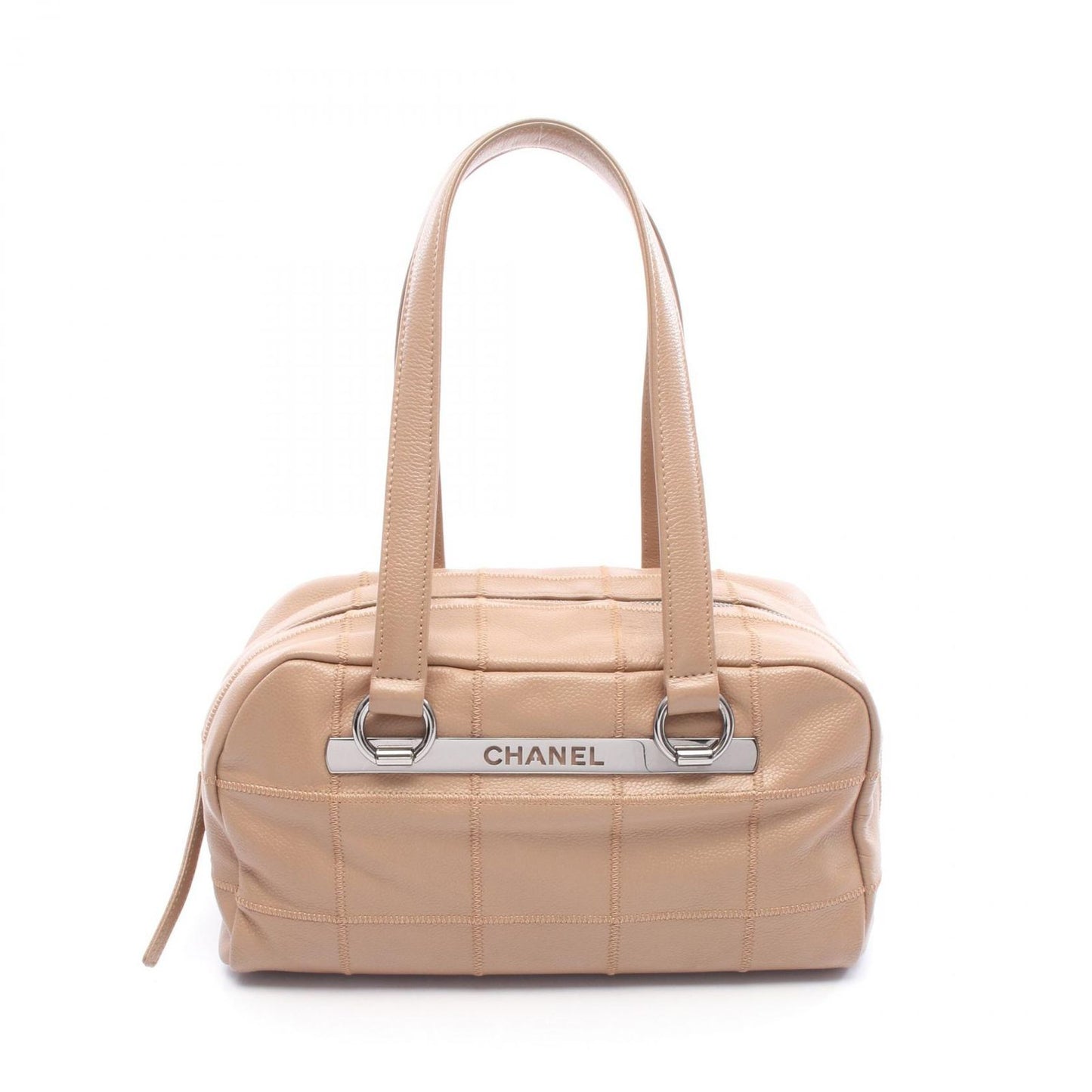 Chanel Boston Bag Choco Bar Beige Leather Calf Bar