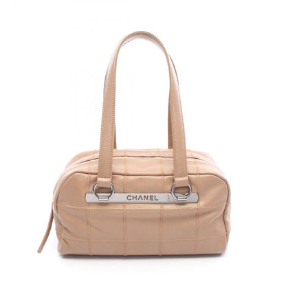 Chanel Boston Bag Choco Bar Beige Leather Calf Bar