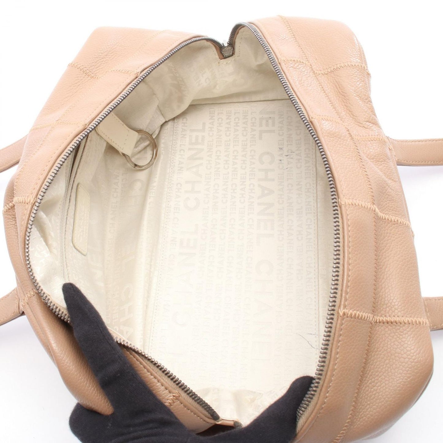 Chanel Boston Bag Choco Bar Beige Leather Calf Bar — view 3