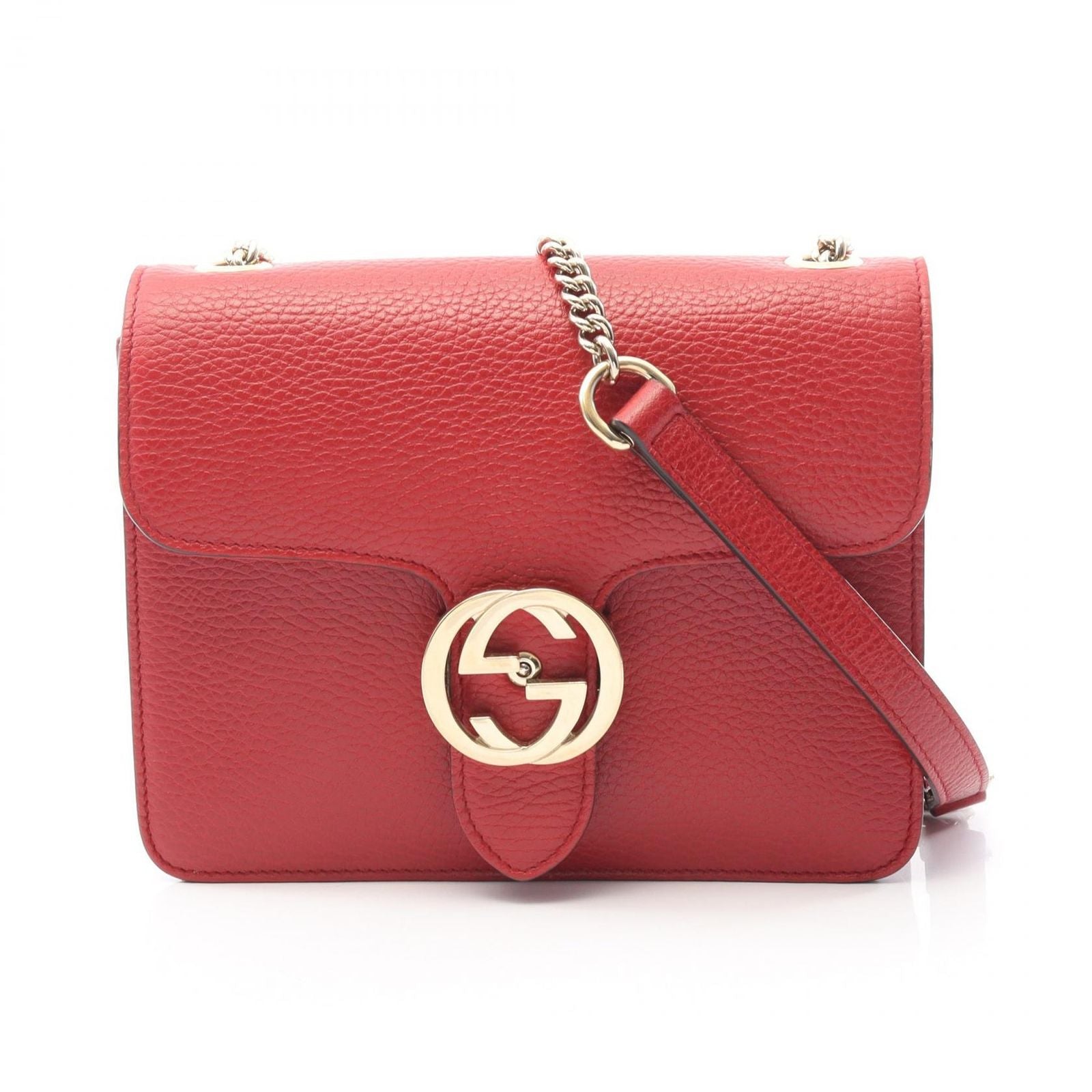 Gucci Shoulder Bag Interlocking Red Leather Chain