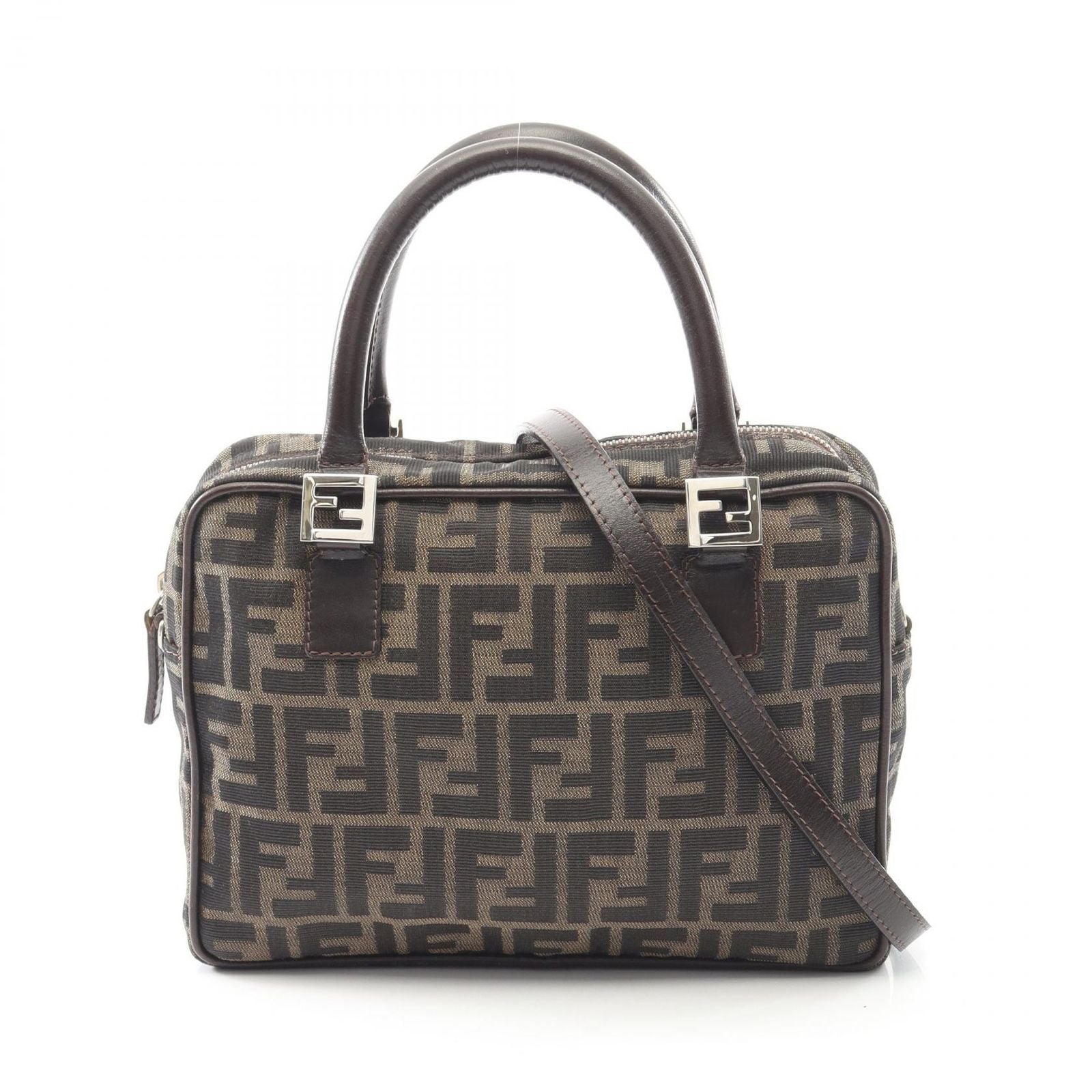 Fendi Handbag Zucca Black Khaki Canvas Leather