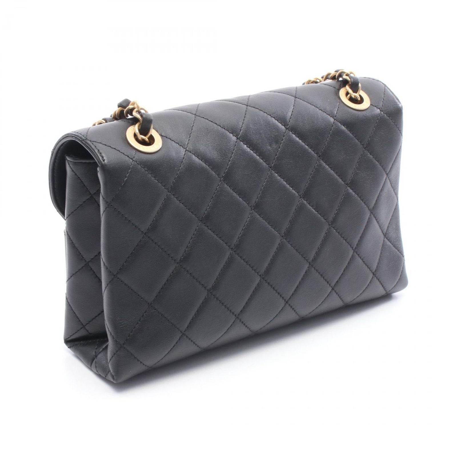 Chanel Shoulder Bag Quilted Logo Black Lambskin Chain — view 2