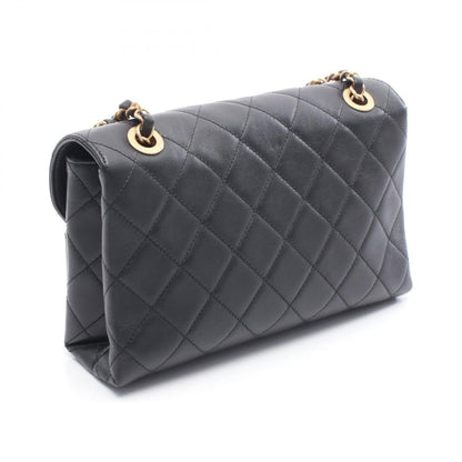 Chanel Shoulder Bag Quilted Logo Black Lambskin Chain — view 2
