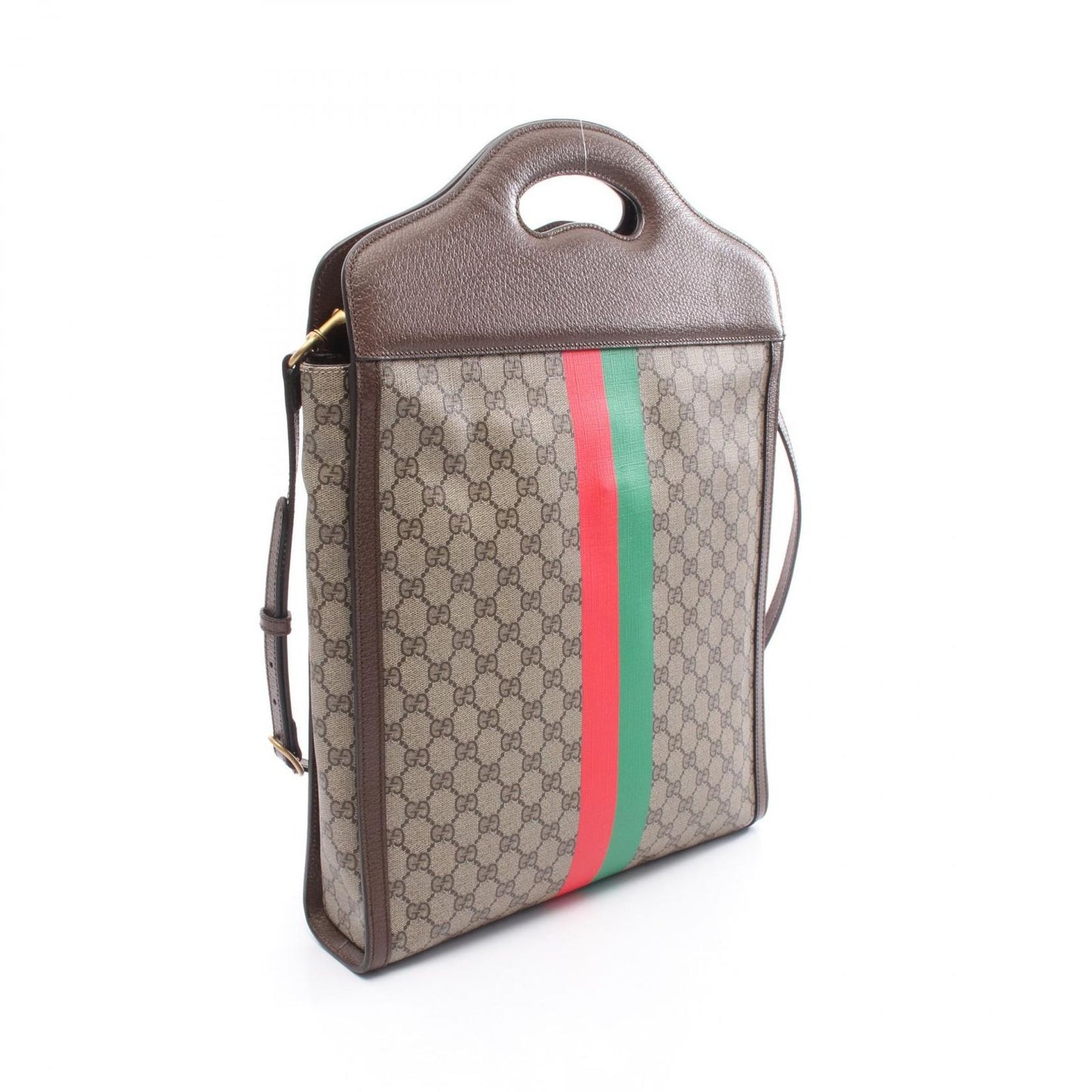 Gucci Tote GG Supreme Beige Brown Canvas Leather Tiger Web 2-Way Handbag — view 2