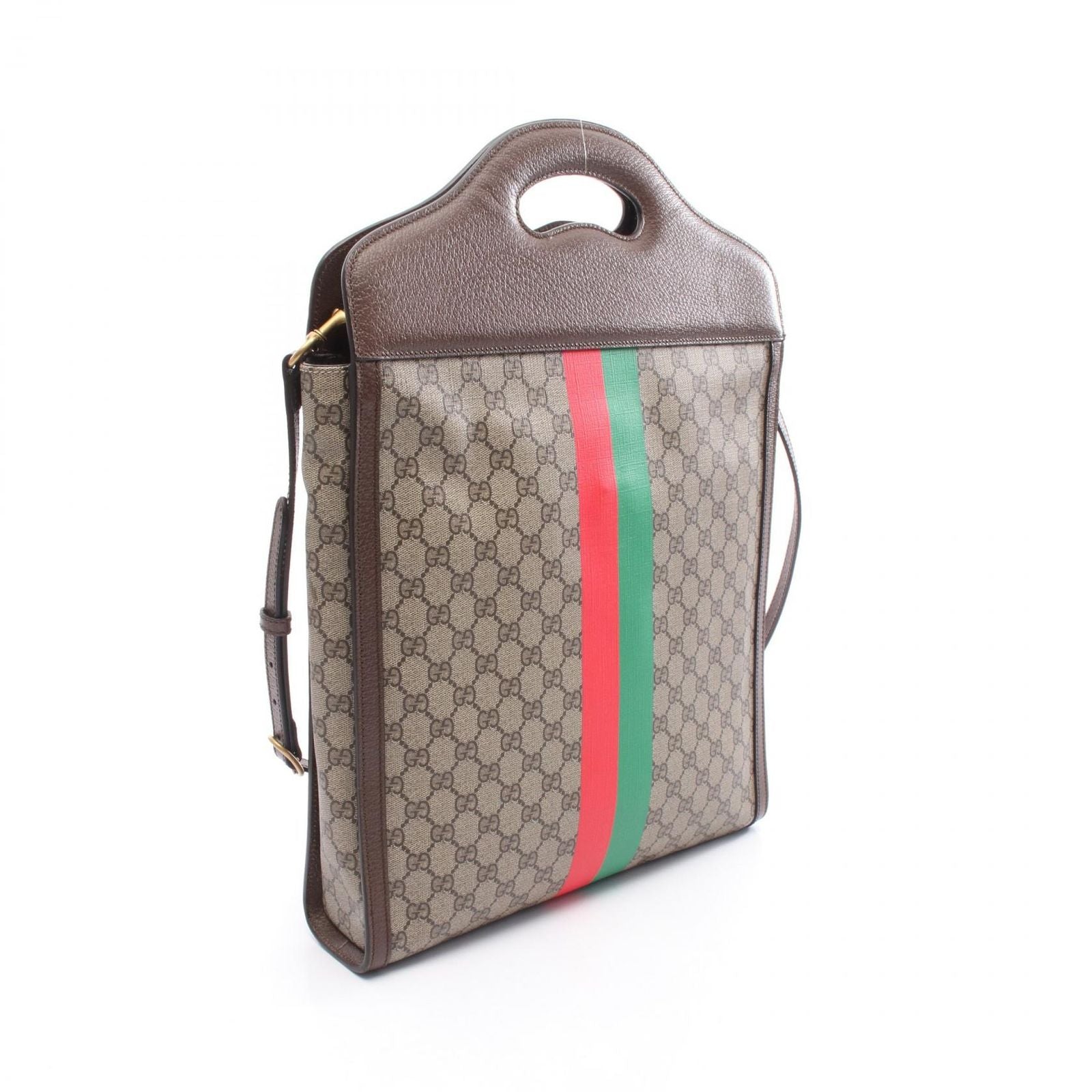 Gucci Tote GG Supreme Beige Brown Canvas Leather Tiger Web 2-Way Handbag — view 2