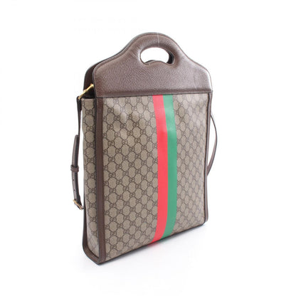 Gucci Tote GG Supreme Beige Brown Canvas Leather Tiger Web 2-Way Handbag — view 2