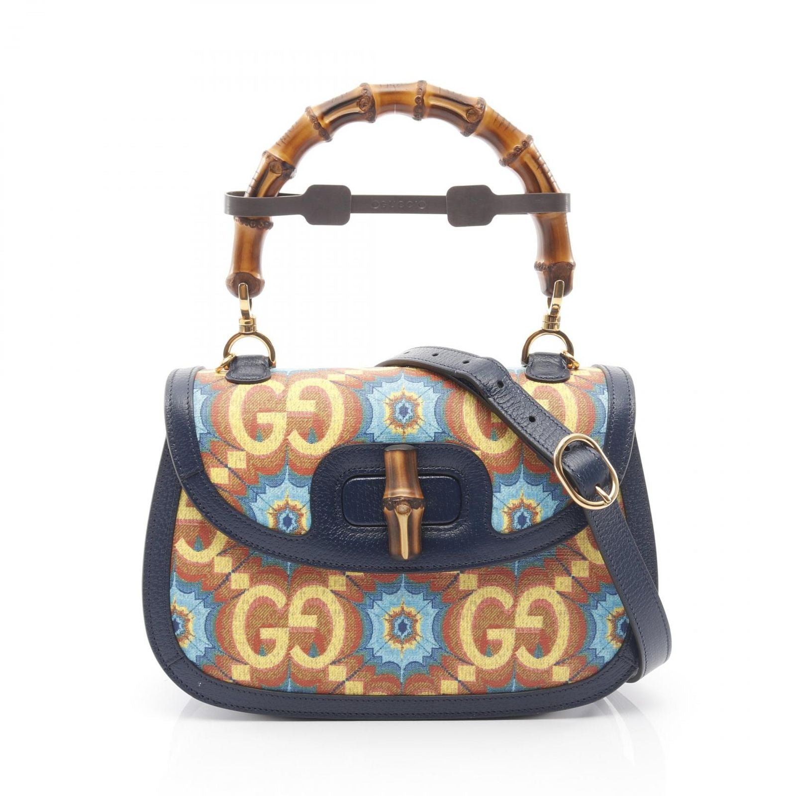 Gucci Handbag GG Logo Multi Navy Canvas Leather 2-Way