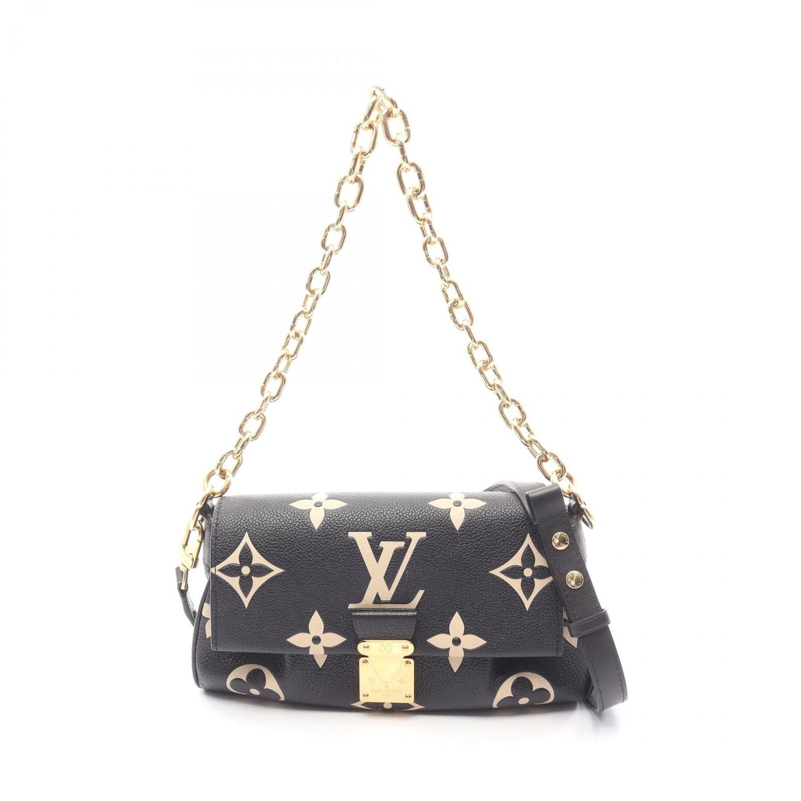 Louis Vuitton Handbag Favorite Black Beige Leather