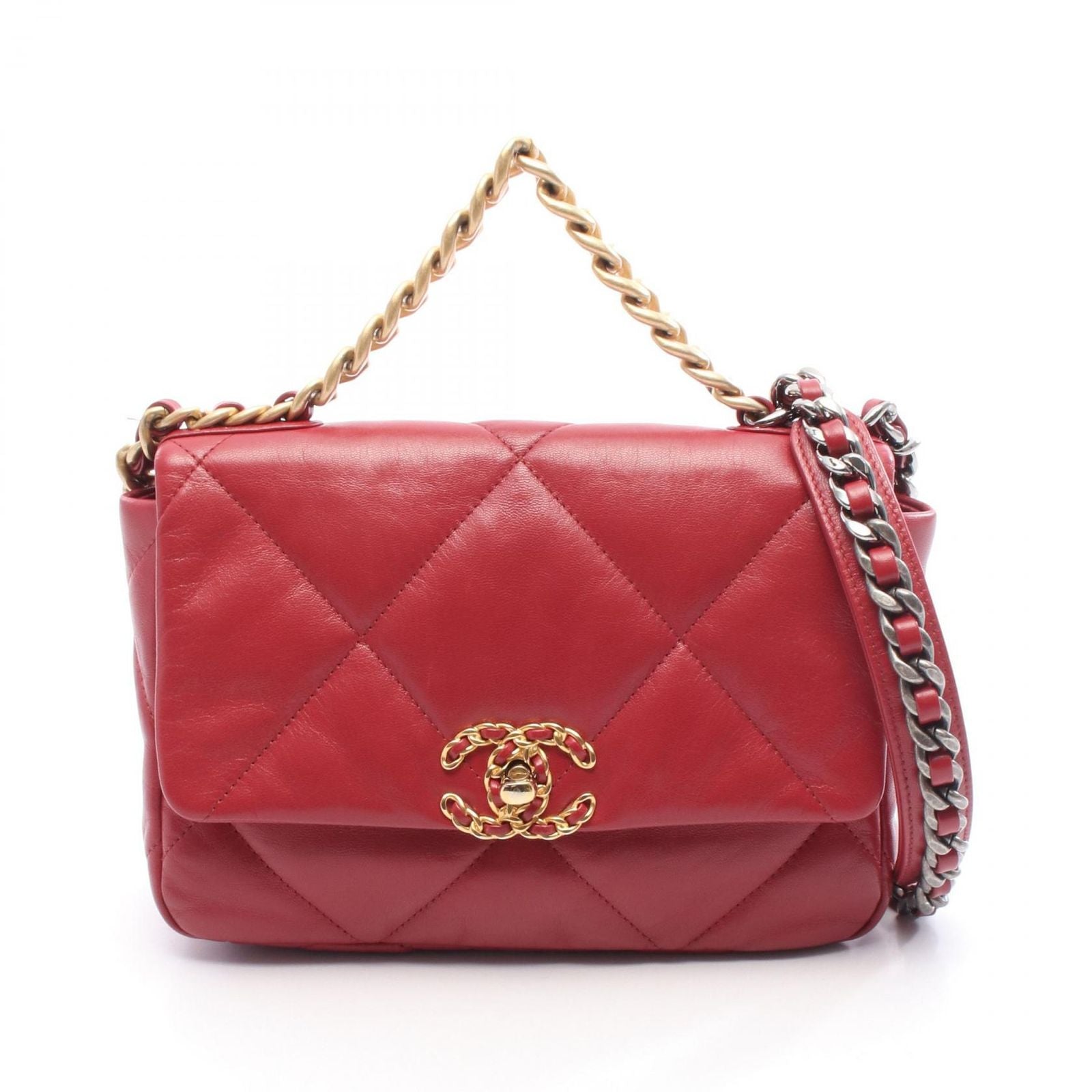 Chanel Shoulder Bag 19 D'isneuf Quilted Red Leather 19 Chain