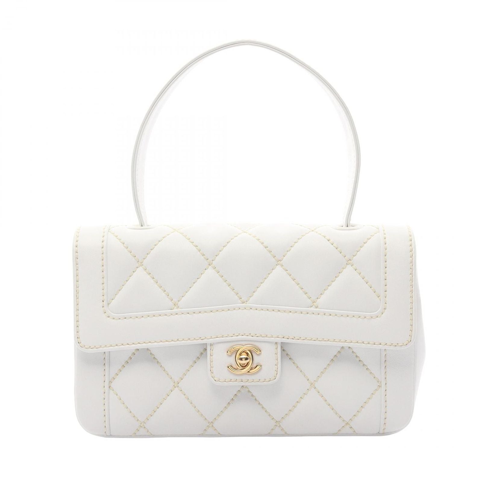 Chanel Handbag Wild Stitch White Leather