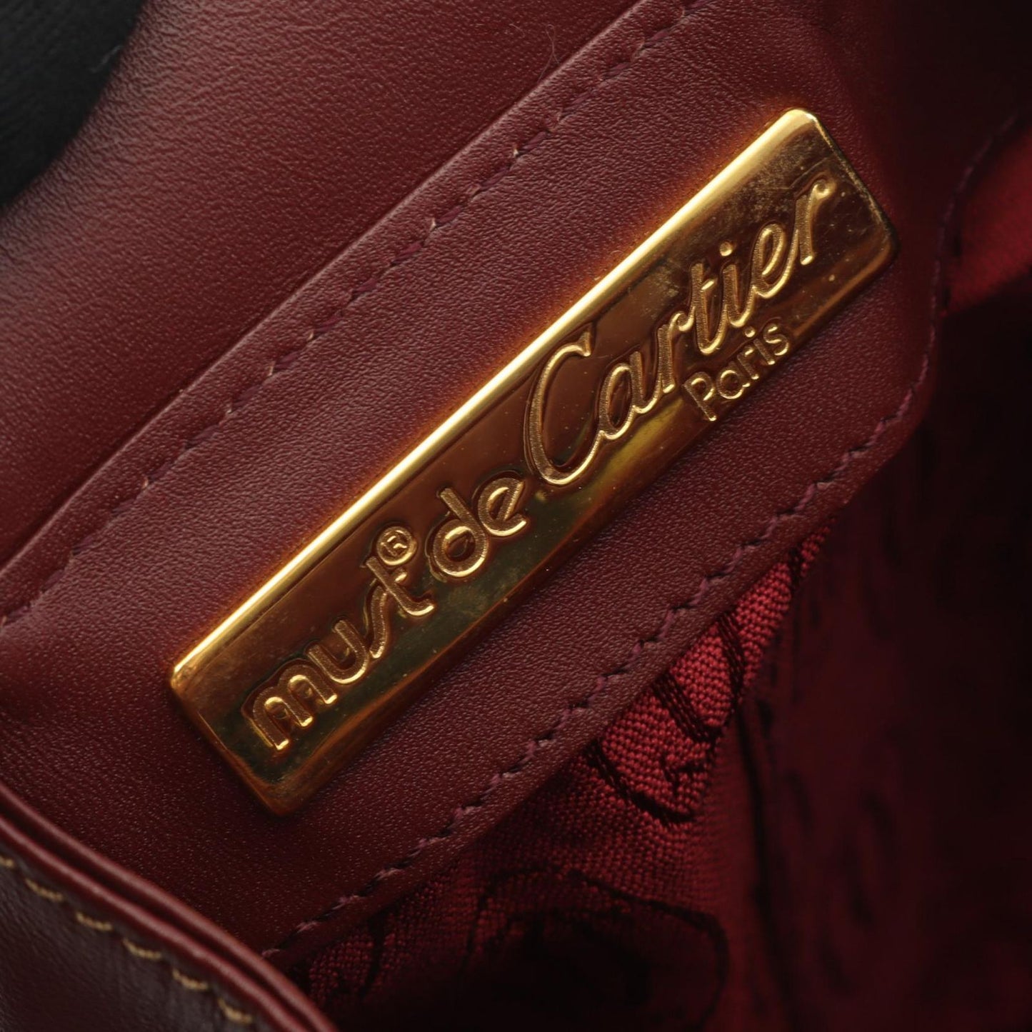 Cartier Shoulder Bag Must Line Bordeaux Leather Drawstring — view 4