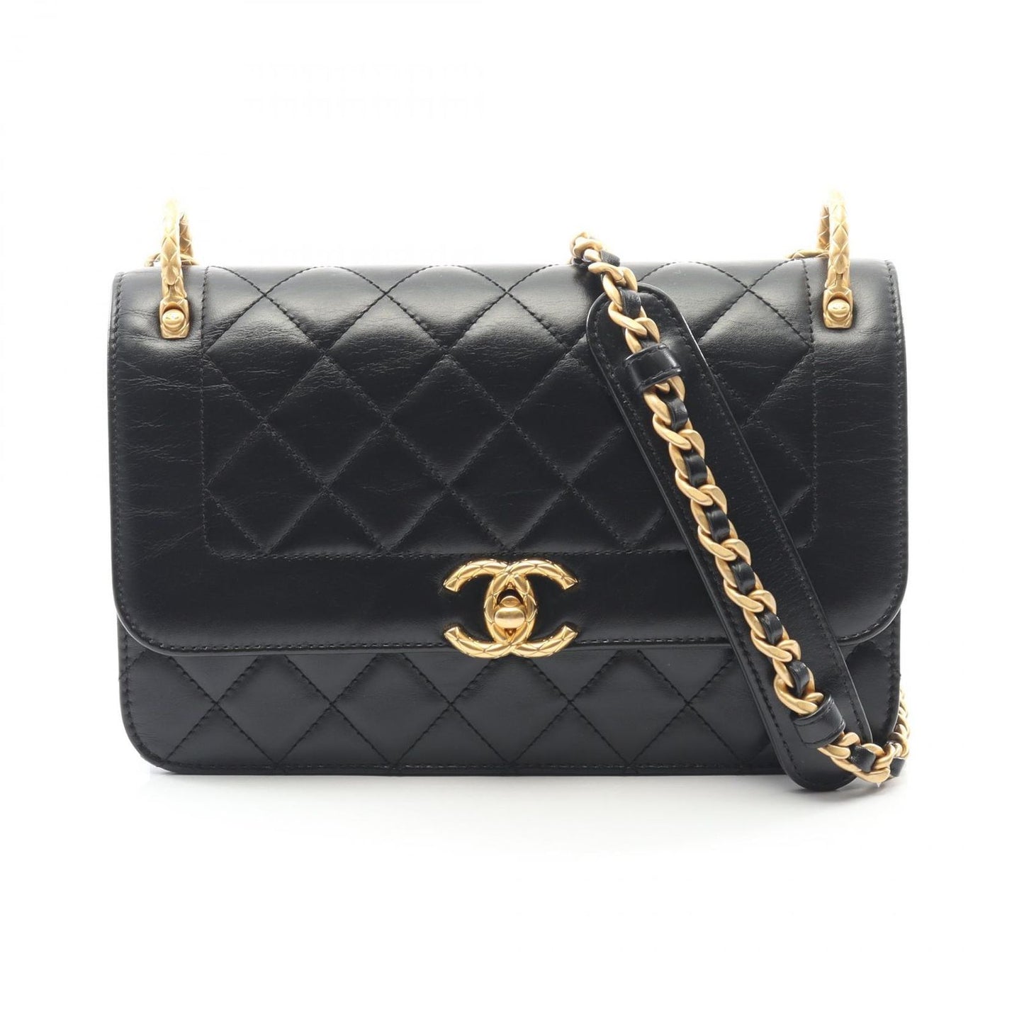 Chanel Shoulder Bag Quilted Black Leather Chain