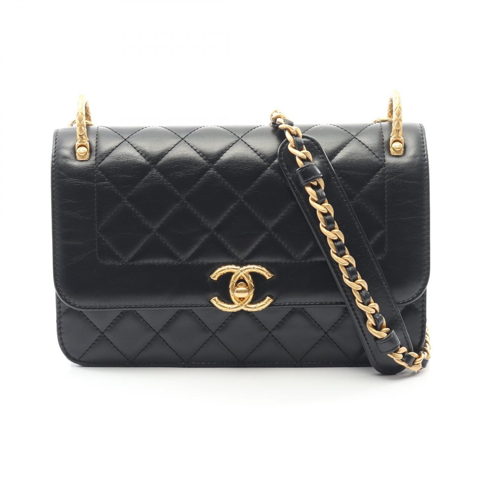 Chanel Shoulder Bag Quilted Black Leather Chain