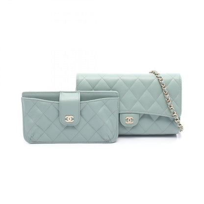 Chanel Shoulder Bag Quilted Blue Green Leather Calf Chain Wallet — view 6
