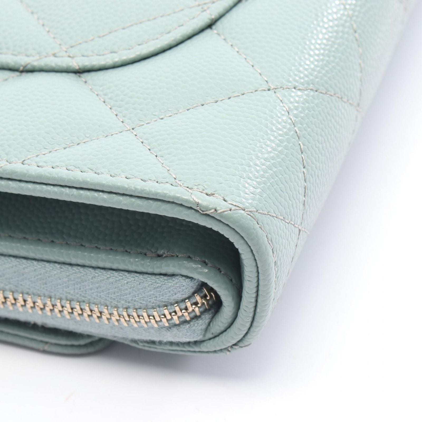 Chanel Shoulder Bag Quilted Blue Green Leather Calf Chain Wallet — view 7