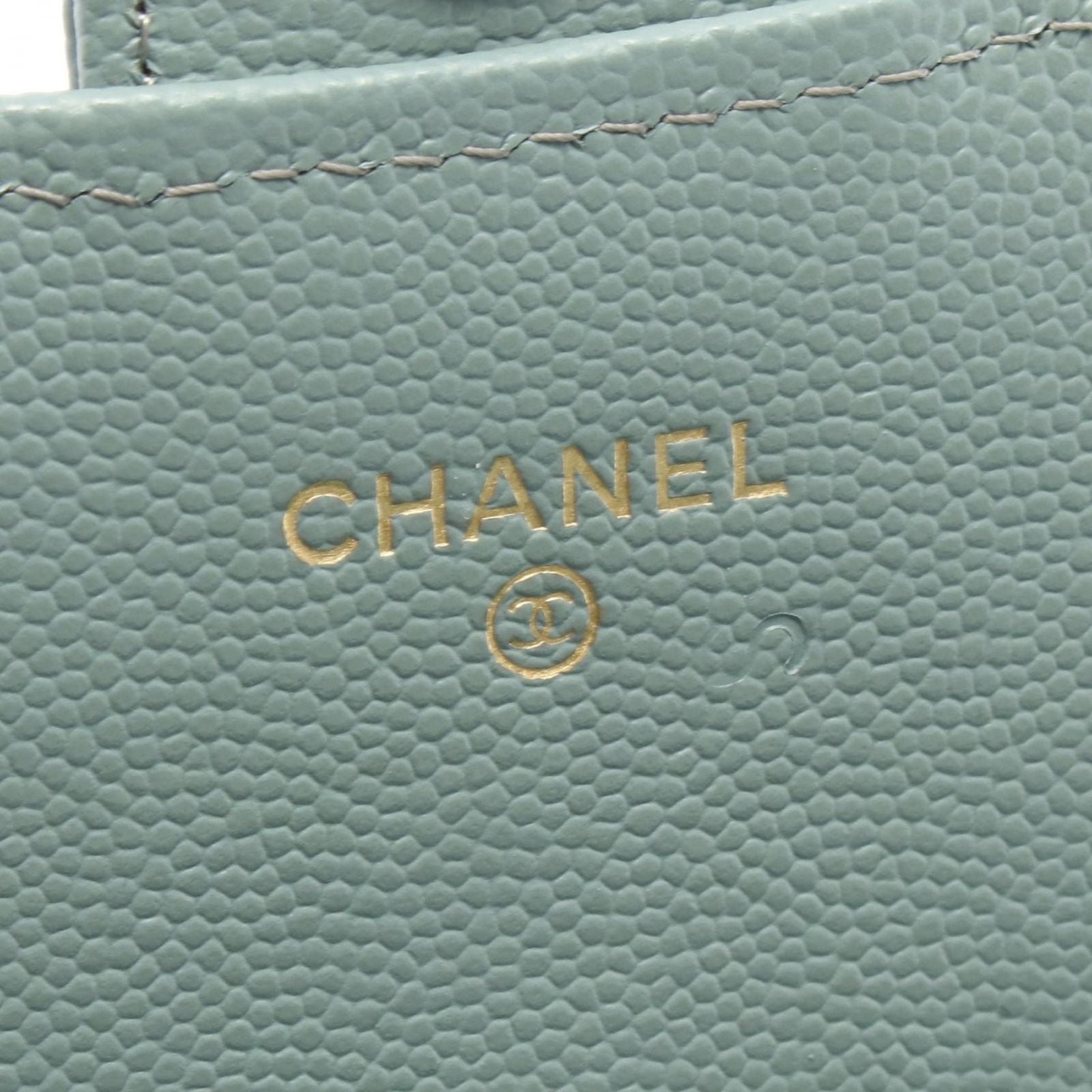 Chanel Shoulder Bag Quilted Blue Green Leather Calf Chain Wallet — view 4