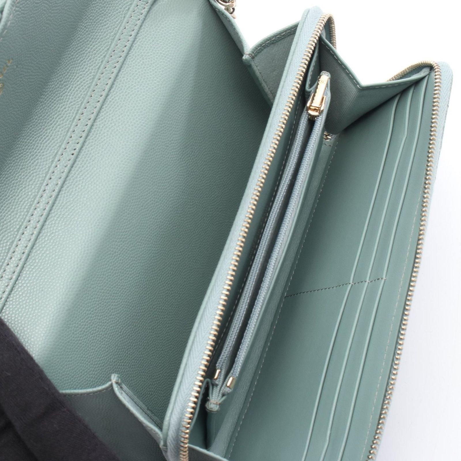 Chanel Shoulder Bag Quilted Blue Green Leather Calf Chain Wallet — view 3